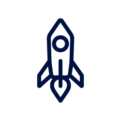 Simple line drawing of a rocket pointing upwards.